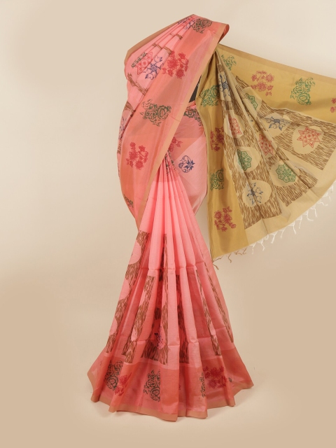 

Pothys Peach-Coloured Floral Pure Cotton Saree