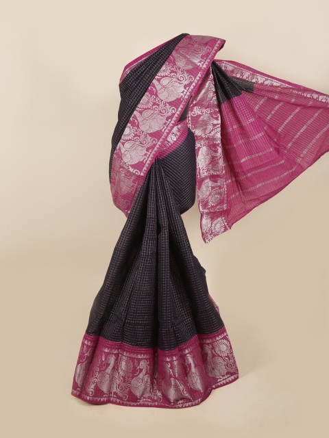 

Pothys Blue & Pink Checked Pure Cotton Saree