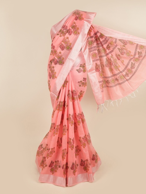 

Pothys Pink & Green Floral Printed Pure Cotton Saree