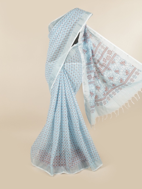 

Pothys Blue & Red Floral Printed Linen Blend Saree