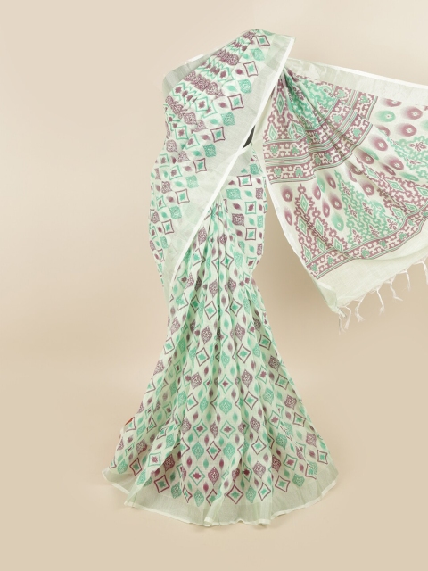 

Pothys Green & Mauve Printed Linen Blend Saree