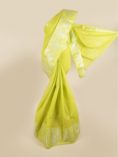 

Pothys Green & Silver-Toned Checked Pure Cotton Saree