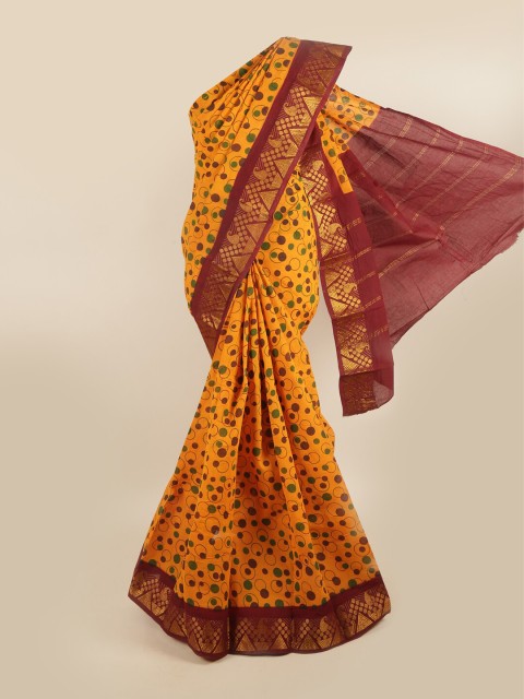 

Pothys Yellow & Brown Printed Pure Cotton Saree