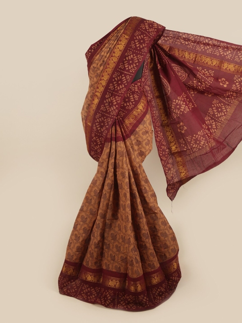 

Pothys Brown & Maroon Ethnic Motifs Printed Pure Cotton Saree