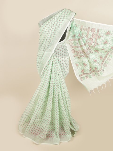 

Pothys Green Floral Printed Linen Blend Saree