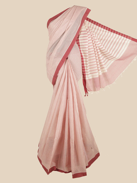 

Pothys Maroon & White Striped Pure Cotton Saree