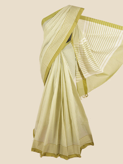 

Pothys Green & Off White Striped Pure Cotton Saree