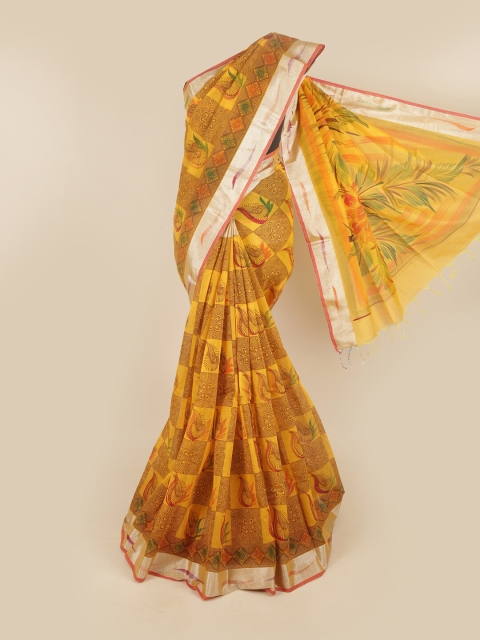 

Pothys Yellow & Green Ethnic Motifs Printed Pure Cotton Saree