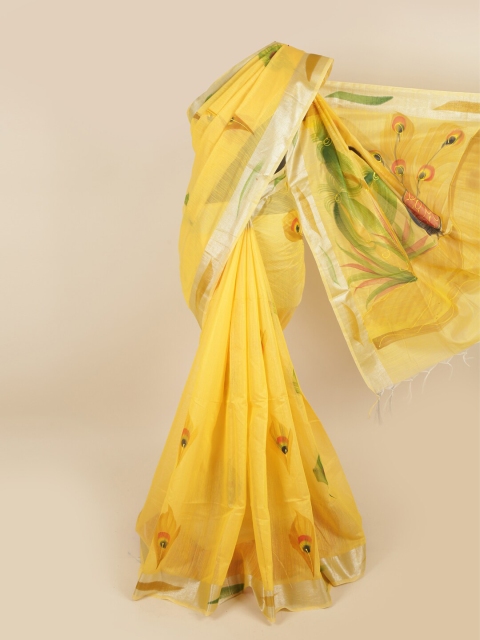 

Pothys Yellow & Green Printed Pure Cotton Saree