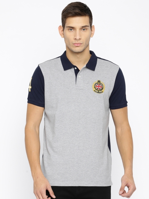 

Solly Sport by Allen Solly Men Grey & Navy Colourblocked Polo T-shirt