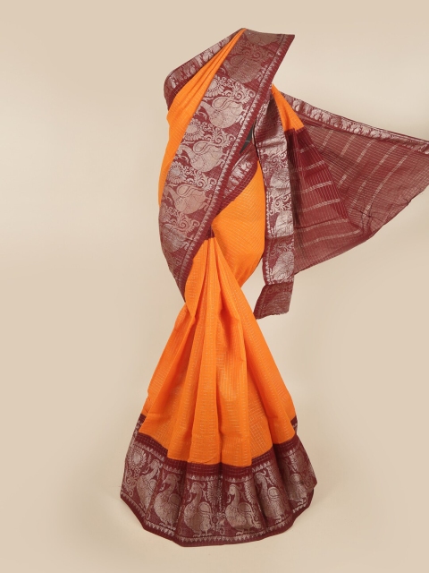 

Pothys Yellow & Brown Checked Pure Cotton Saree