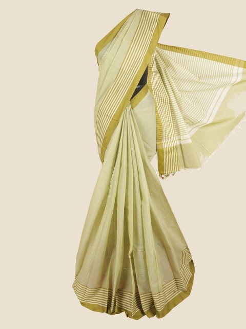 

Pothys Green & Off White Striped Pure Cotton Saree
