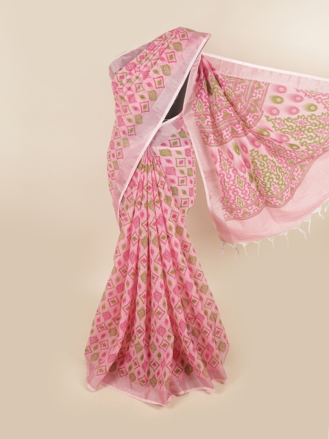 

Pothys Pink & Green Linen Blend Saree