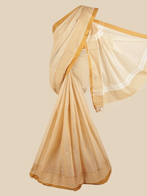 

Pothys Cream-Coloured & Yellow Striped Pure Cotton Saree