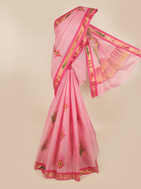 

Pothys Pink & Magenta Ethnic Motifs Printed Pure Cotton Saree