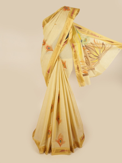 

Pothys Gold-Toned & Orange Ethnic Motifs Printed Zari Pure Cotton Saree