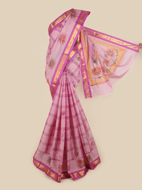 

Pothys Pink & Gold-Toned Floral Printed Pure Cotton Saree