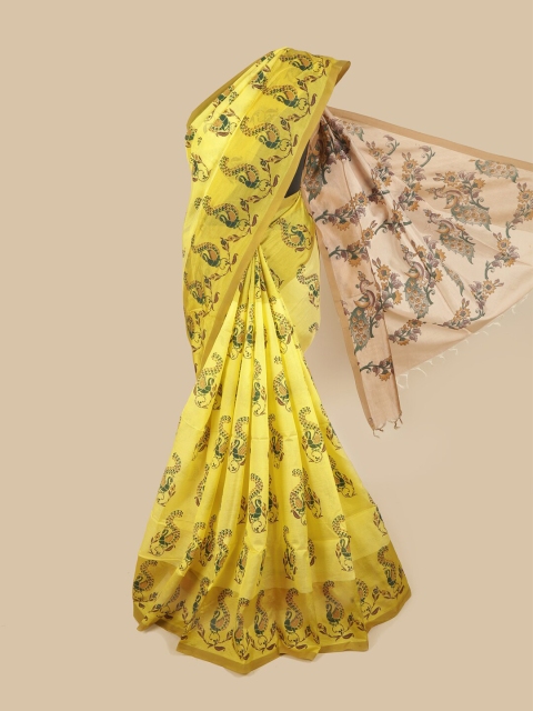 

Pothys Yellow & Green Ethnic Motifs Printed Pure Cotton Saree