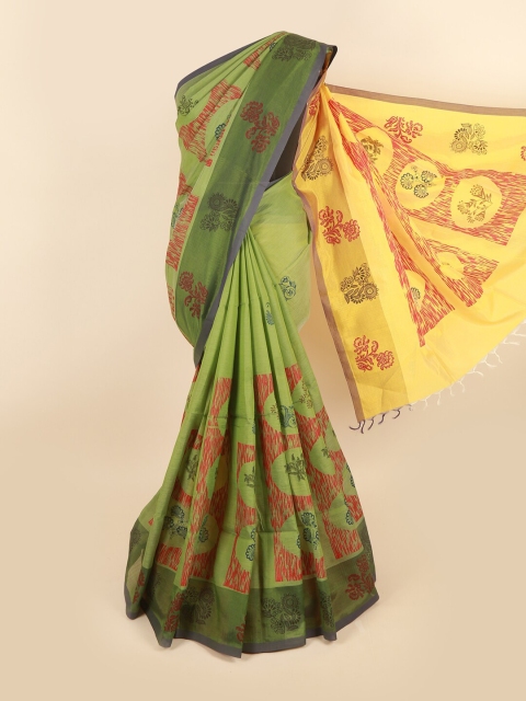 

Pothys Green & Purple Ethnic Motifs Printed Pure Cotton Saree