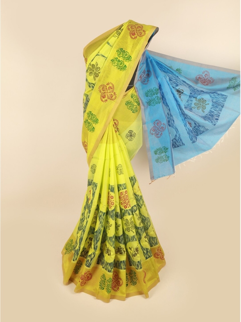 

Pothys Green & Blue Floral Printed Pure Cotton Saree