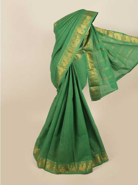 

Pothys Green & Gold-Toned Checked Pure Cotton Saree