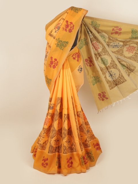 

Pothys Orange & Tan Floral Printed Pure Cotton Saree