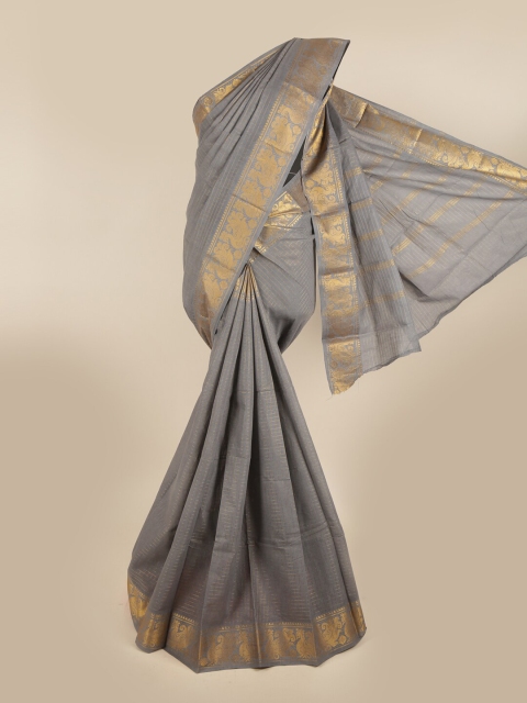 

Pothys Grey & Gold-Toned Checked Pure Cotton Saree