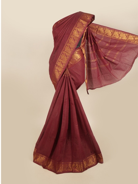 

Pothys Maroon & Rust Checked Zari Pure Cotton Saree