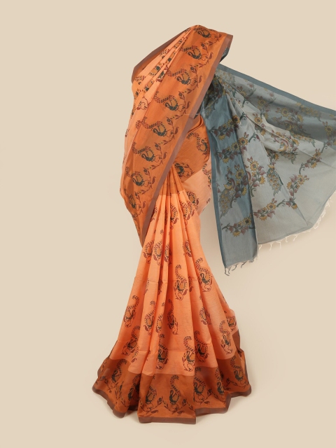 

Pothys Orange & Red Ethnic Motifs Printed Pure Cotton Saree