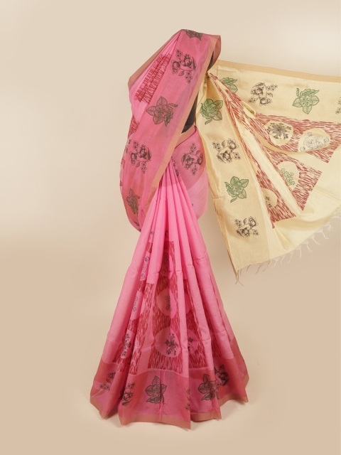 

Pothys Pink & Cream-Coloured Ethnic Motifs Printed Pure Cotton Saree