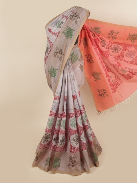 

Pothys Grey & Orange Floral Printed Pure Cotton Saree