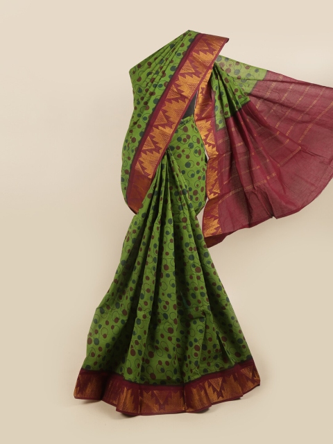 

Pothys Green & Purple Printed Zari Pure Cotton Saree