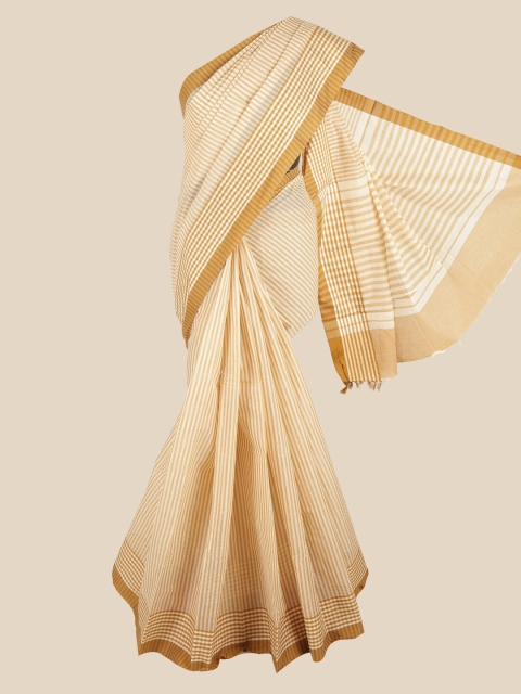 

Pothys Cream-Coloured & Yellow Striped Pure Cotton Saree