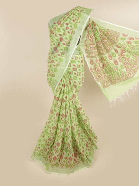 

Pothys Green & Pink Printed Linen Blend Saree