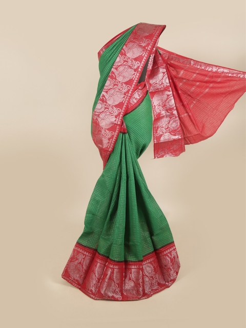 

Pothys Green & Pink Checked Pure Cotton Saree