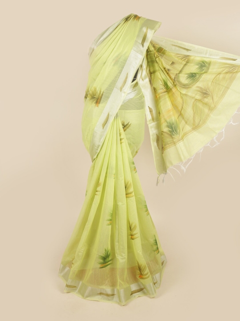 

Pothys Green & Silver-Toned Floral Printed Pure Cotton Saree