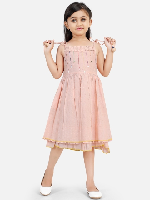 

Ashneeta Girls Pink Embellished Embroidered Cotton Dress