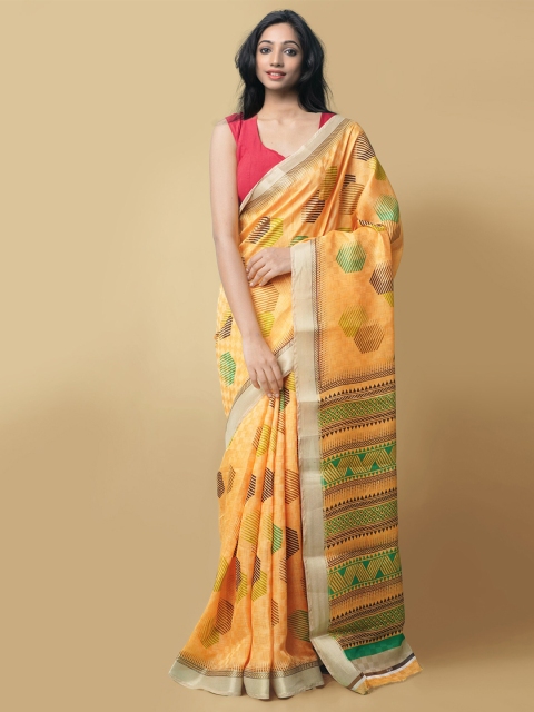 

Unnati Silks Women Orange & Green Fancy Art Silk Saree