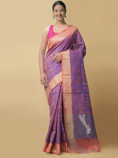 

Unnati Silks Red & Blue Geometric Woven Designed Supernet Saree