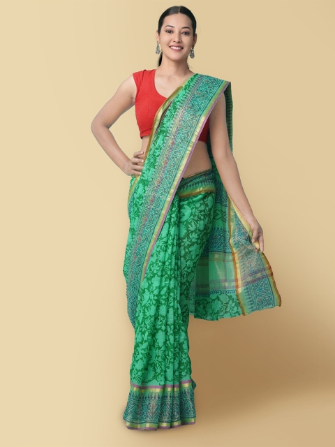 

Unnati Silks Green & Blue Block Printed Kota Saree