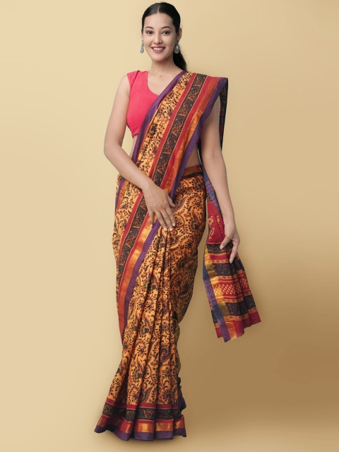 

Unnati Silks Orange & Red Ethnic Motifs Zari Saree