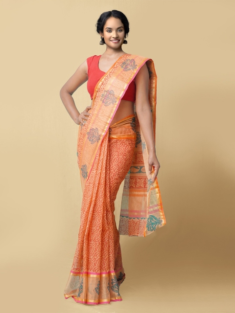 

Unnati Silks Orange & Pink Floral Kota Saree