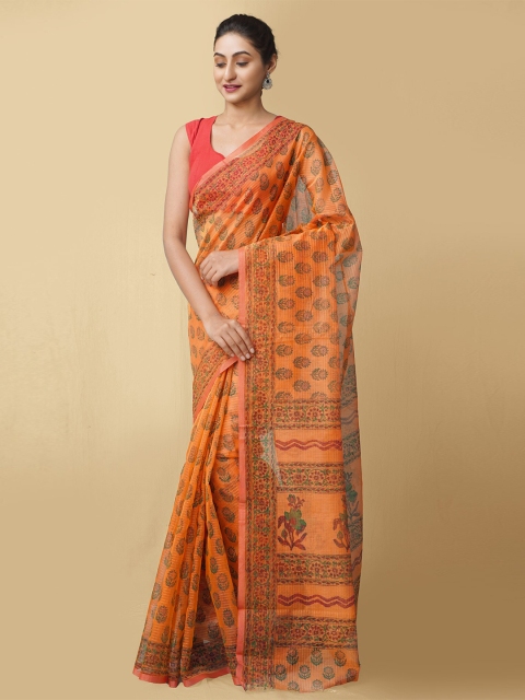 

Unnati Silks Orange & Red Floral Silk Cotton Patola Saree