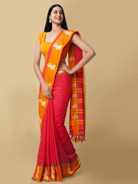 

Unnati Silks Red & Orange Woven Design Pure Cotton Kanjeevaram Saree