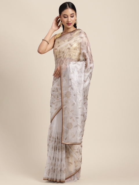 

Neerus Grey Floral Beads and Stones Tissue Saree