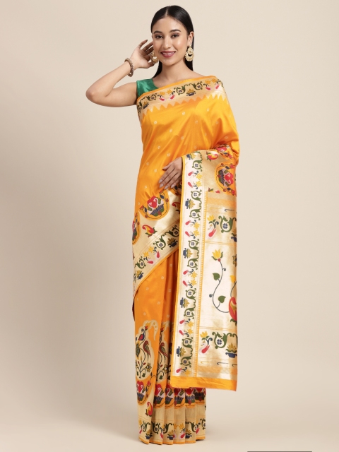 

Neerus Yellow & Gold-Toned Ethnic Motifs Zari Pure Silk Saree