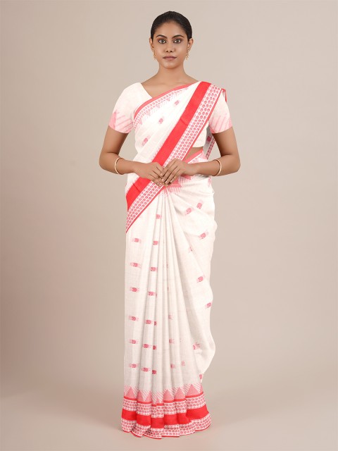 

Pothys White & Red Paisley Pure Cotton Saree