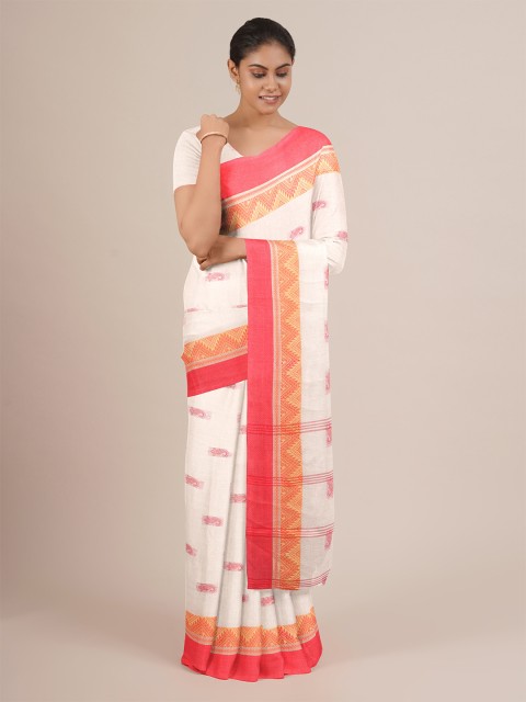 

Pothys White & Red Paisley Pure Cotton Saree