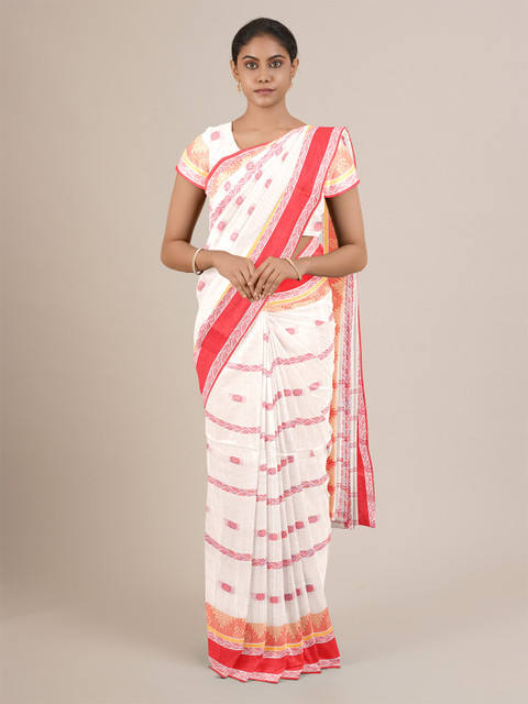 

Pothys White & Red Floral Pure Cotton Saree