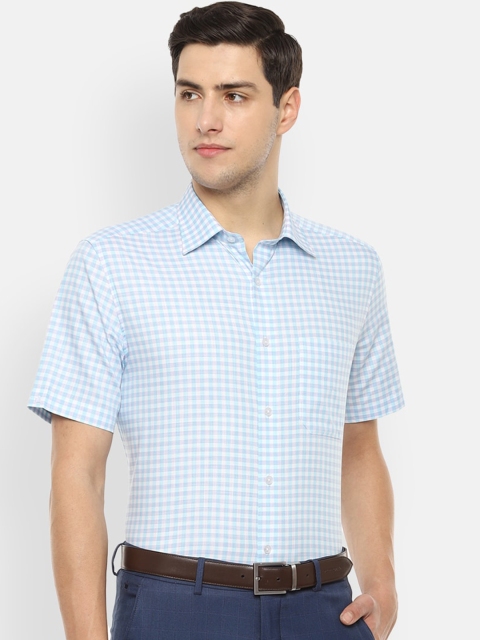 

Louis Philippe Men Blue Opaque Checked Pure Cotton Formal Shirt